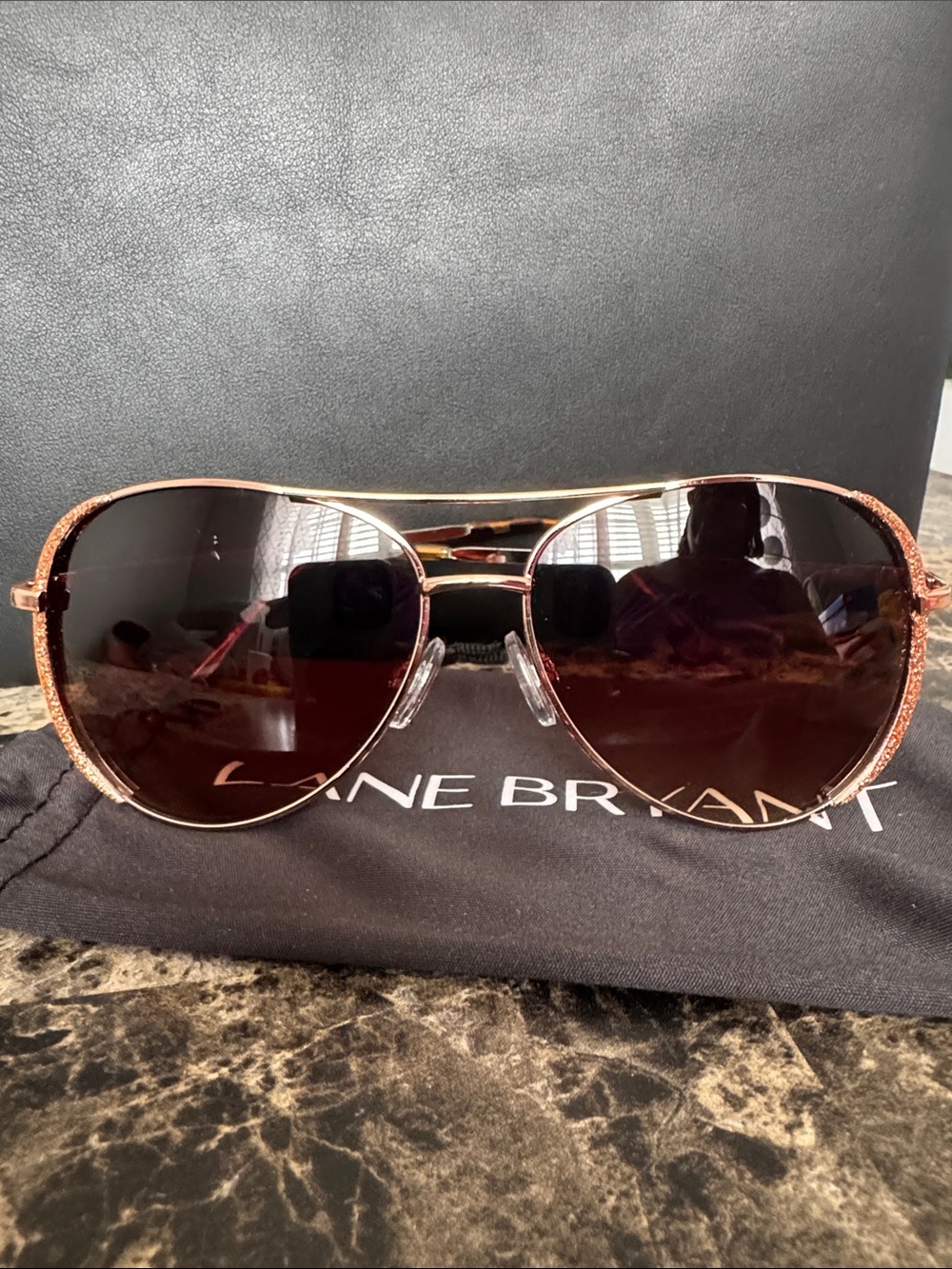 Lane Bryant Rose Gold Aviator Sunglasses with Brown Lenses